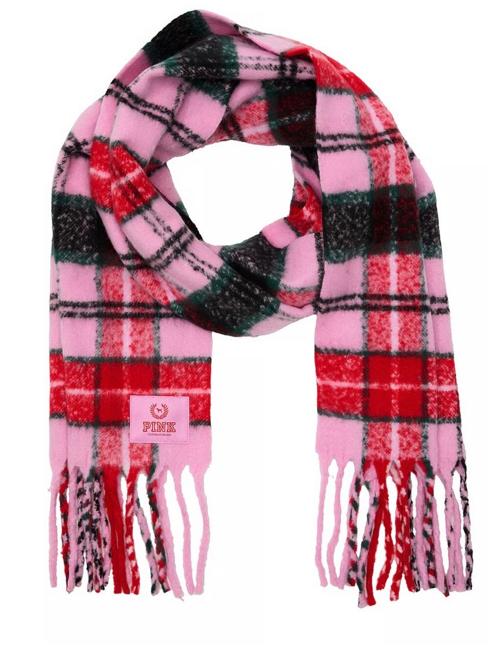 Victoria's Secret PINK Lollipop Plaid Oversized Fringe Scarf, 18" x 82"